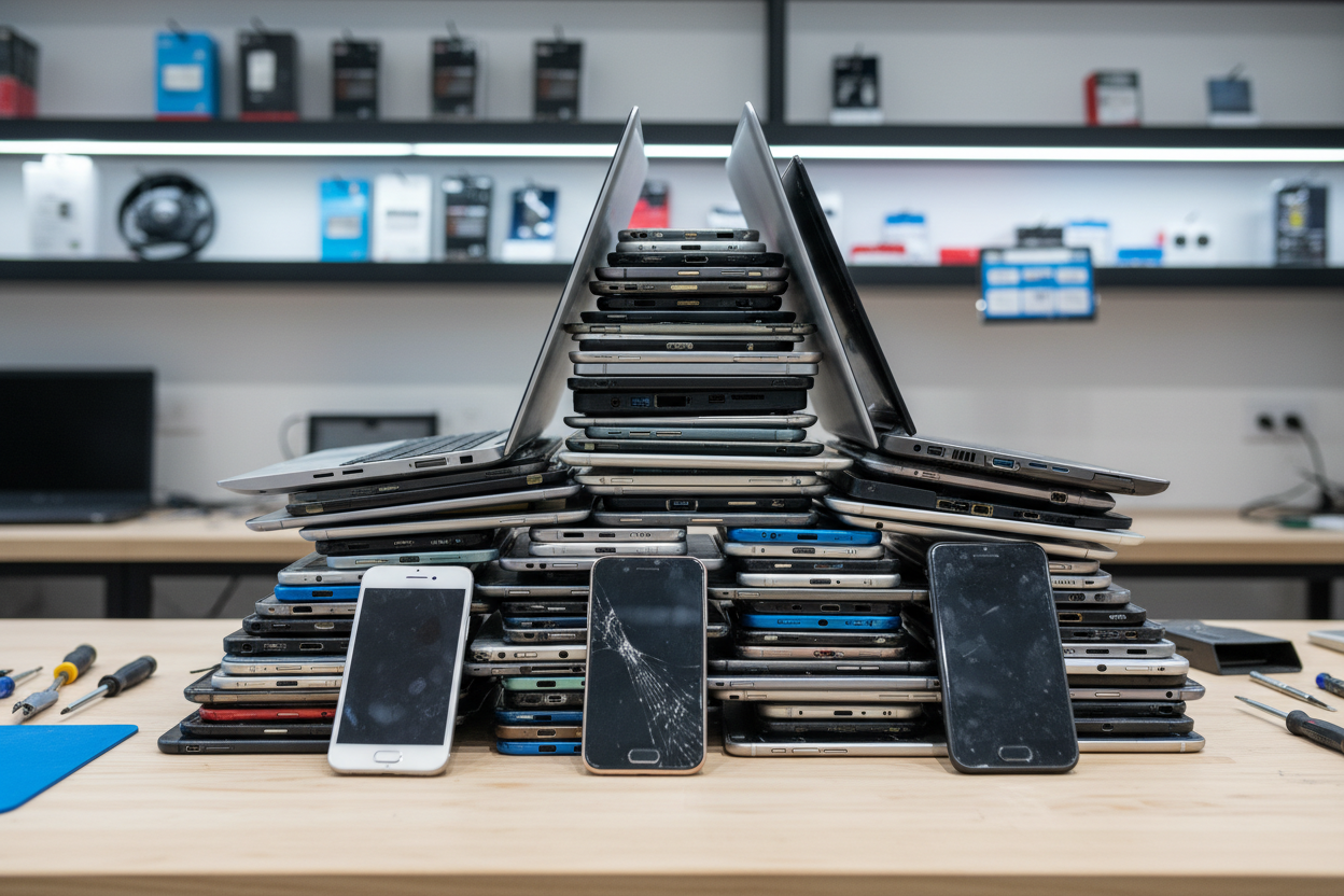 computer bulk repair - stack of smart devices