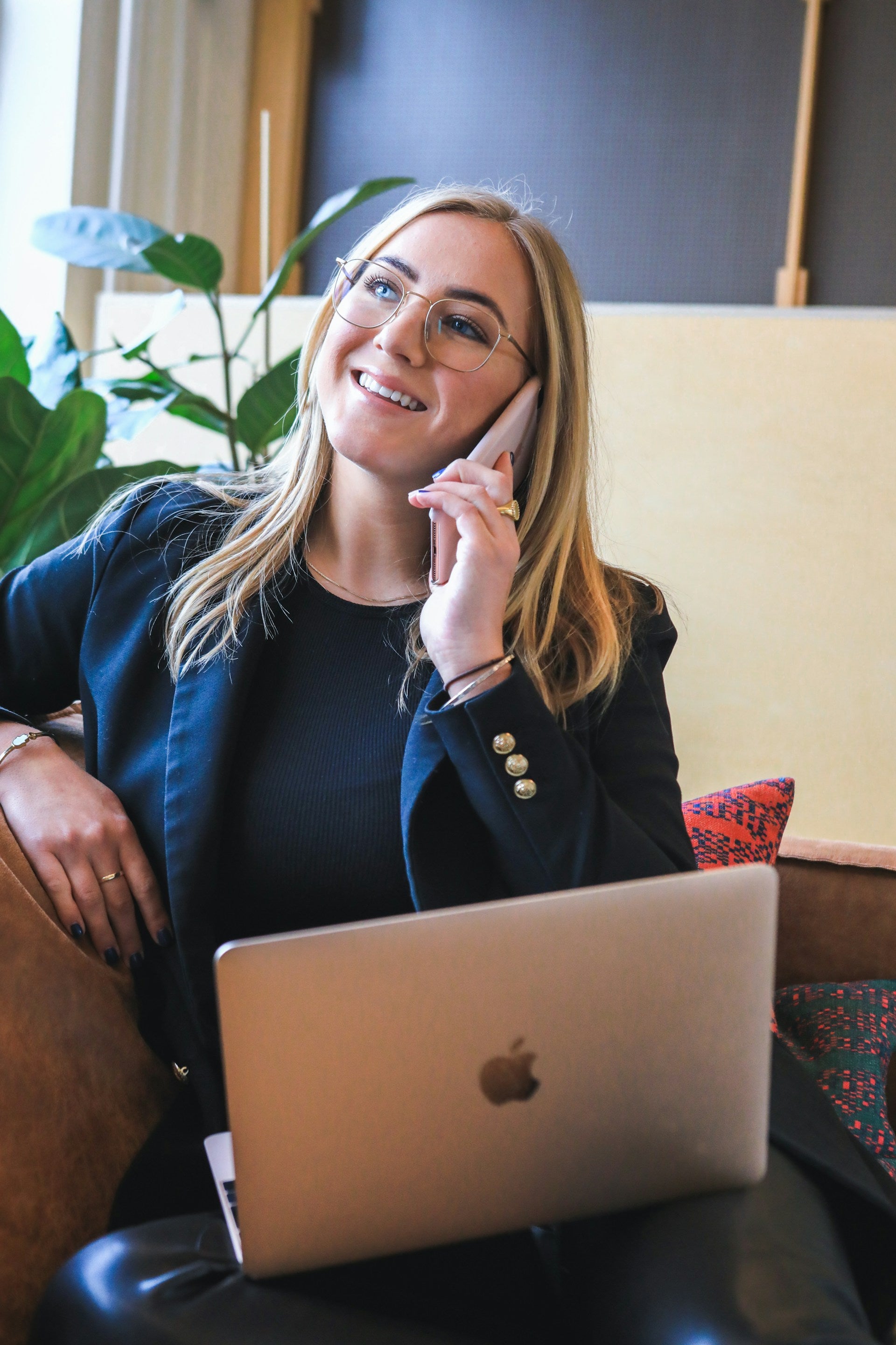 Woman taking a work phone call